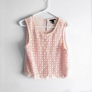 Forever 21 Pink Eyelet Crochet Lace Panel Tank Top
